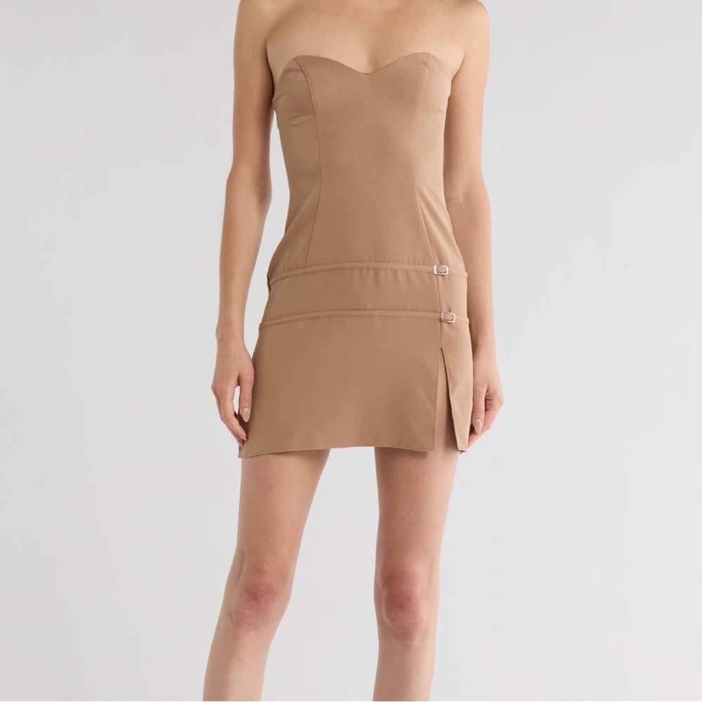 NWT ASOS DESIGN Strapless Sweetheart Drop Waist Mini Dress Tan Size 12